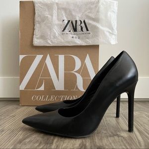 ZARA • Timeless Black Leather Stiletto Heel Pumps